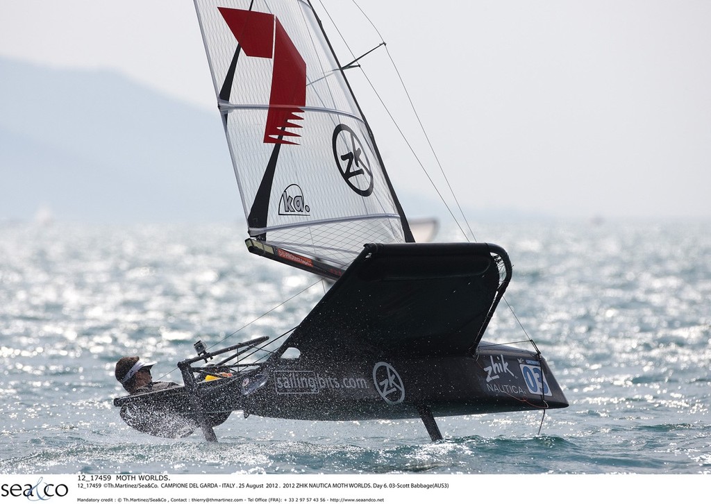 12_17459  ©Th.Martinez/Sea&Co.  CAMPIONE DEL GARDA - ITALY . 25 August  2012 . <br />
2012 ZHIK NAUTICA MOTH WORLDS. Day 6.<br />
03-Scott Babbage(AUS3) © Th Martinez.com http://www.thmartinez.com